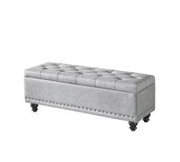 Tabouret de Chevet Banc de Rangement, Banc Ottoman, Moderne capitonné avec Boutons for Chambre à Coucher, Salon, Bout lit, Couloir - Grand Repose-Pieds charnières sécurité(Grigio)