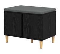 Tabouret de coiffeuse avec coussin - Élégant en noir et aspect chêne (60 x 38 x 46 cm) - Parfait pour chambre à coucher et salon - Élégant et confortable