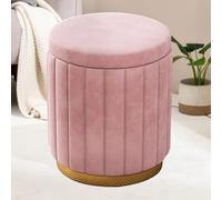 Tabouret de coiffeuse avec pouf de rangement, repose-pieds pour chambre à coucher et salle de maquillage - Petit banc à couvercle amovible - 44 x 34 cm - Crème
