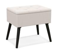 Tabouret de Coiffeuse COSTWAY avec Rangement, Siège Rabattable Rembourré - en Velours pour Salle de Maquillage Beige