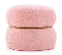 Tabouret de Coiffeuse COSTWAY Ovale en Tissu de Sherpa, Base Stable et Patins Antidérapants, Repose-pieds Polyvalent Rose