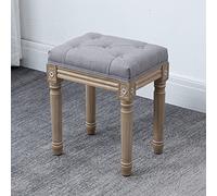 Tabouret de coiffeuse en bois rustique capitonné français et repose-pieds rembourré, tabouret de bar élégant pour chambre à coucher et salon, gris, 40 x 30 x 46 cm
