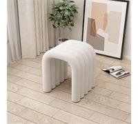 Tabouret de coiffeuse en velours avec repose-pieds, siège de coiffeuse et siège supplémentaire avec cadre en fer robuste, repose-pieds peu encombrant avec housse en fausse fourrure (blanc)