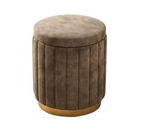 Tabouret de coiffeuse en velours crème avec rangement - Pouf rond - Banc ottoman pour salle de maquillage et salon - Couvercle amovible 44 x 34 cm