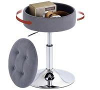 Tabouret de coiffeuse - HOMCOM - réglable hauteur 49-65 cm, pivotant - avec rangement - base métal assise velours capitonné - gris