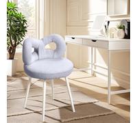 Tabouret de coiffeuse moderne et élégant en tissu crème avec dossier en nœud et pieds réglables, parfait pour les femmes et les filles dans le salon gris