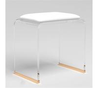 Tabouret de coiffeuse moderne rembourré en velours acrylique avec pieds transparents, banc d'appoint élégant et repose-pieds ottoman, blanc transparent, 41 x 30 x 45 cm - Solution de décoration