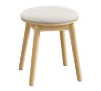 Tabouret de Coiffeuse, Pieds Antidérapants, Style Bohème, Blanc Crème et Beige Chêne