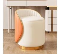 Tabouret De Coiffeuse Pivotant À 360°, avec Base Dorée, Pouf en Cuir Et Dossier, Tabouret Rond Moderne pour Salon Ou Chambre.