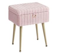 Songmics Tabouret De Coiffeuse, Tabouret Avec Rangement, Repose-Pieds, Pieds En Métal, Rembourré, Pieds Réglables, Pour Salon, Chambre, Dressing, Rose Bonbon