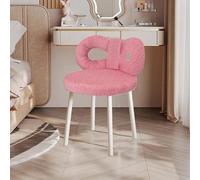 Tabouret de coiffeuse réglable avec dossier en nœud, chaise de coiffeuse pour chambre à coucher, tabouret de maquillage pour filles avec cadre en acier au carbone (rose)