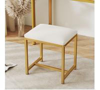 Tabouret de Coiffeuse Rembourré - RELAX4LIFE - Structure Métallique Dorée - Patins Antidérapants - Charge 150KG - Blanc et Doré