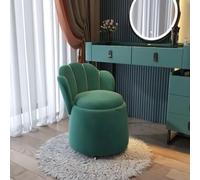 Tabouret de coiffeuse rond avec dossier rembourré et roulettes - Banc de rangement pour chambre à coucher, salon et dressing - Siège roulant élégant et fonctionnel