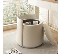Tabouret de coiffeuse rond avec rangement, fauteuil de coiffeuse pivotant, tabouret de rangement rembourré, repose-pieds pour le salon, léger (beige)