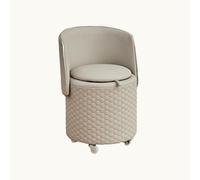Tabouret de coiffeuse rond pliable avec dossier et rangement pour salon et chambre à coucher, petit siège pivotant avec roulettes, design élégant et fonctionnel.