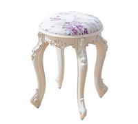 Tabouret de coiffeuse rond rembourré de 43 cm - Design scandinave vintage - Repose-pieds portable pour petits espaces - Violet floral - Pieds argentés - Idéal pour les dressings et les chambres à