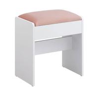 Tabouret de Coiffeuse VASAGLE, Chaise Rembourrée de Maquillage, Repos-Pieds, en Velours, Patins Antidérapants, Blanc et Rose Bonbon