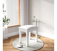Tabouret De Coiffure Carré,En Coton Haute Élasticité,Banc De Maquillage Rembourré Moderne,Siège De Piano Pour Chambre De Maquillage,Salle De Bain,Salon,Pouf,Pieds Courbés Blancs,43 x 33 x 45 cm