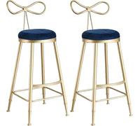 Tabouret de comptoir en Velours, tabourets de Bar à Dos de Ruban avec des Jambes en métal doré Repose-Pieds, 75 cm de Hauteur Assise îlot de Cuisine, café, chaises de Barre de pub (bleu-2ps)