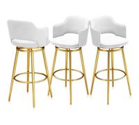 Tabouret de cuisine avec siège pivotant en velours, ensemble de 1/2/3/4, tabourets de bar hauts de cuisine, chaise avec repose-pieds rembourrée for pub, bistro, café, blanc(3 PCS Gold Frame,75cm)
