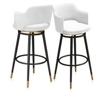 Tabouret de cuisine avec siège pivotant en velours, ensemble de 1/2/3/4, tabourets de bar hauts de cuisine, chaise avec repose-pieds rembourrée for pub, bistro, café, blanc(2 PCS Black Frame,65cm)