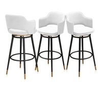 Tabouret de cuisine avec siège pivotant en velours, ensemble de 1/2/3/4, tabourets de bar hauts de cuisine, chaise avec repose-pieds rembourrée for pub, bistro, café, blanc(3 PCS Black Frame,65cm)