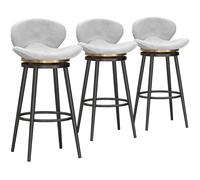 Tabouret de Cuisine en Velours avec Repose-Pieds Noir, Tabouret de Bar pivotant et rembourré, Chaise de Petit-déjeuner pour îlot de Cuisine, Bar, pub, Blanc, 3 pièces (75 cm)