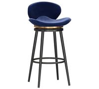 Tabouret de Cuisine en Velours avec Repose-Pieds Noir, Tabouret de Bar pivotant et rembourré, Chaise de Petit-déjeuner pour îlot de Cuisine, Bar, pub, Bleu, 1 pièce (75 cm)