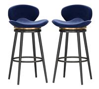 Tabouret de Cuisine en Velours avec Repose-Pieds Noir, Tabouret de Bar pivotant et rembourré, Chaise de Petit-déjeuner pour îlot de Cuisine, Bar, pub, Bleu, 2 pièces (65 cm)