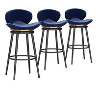 Tabouret de Cuisine en Velours avec Repose-Pieds Noir, Tabouret de Bar pivotant et rembourré, Chaise de Petit-déjeuner pour îlot de Cuisine, Bar, pub, Bleu, 3 pièces (75 cm)