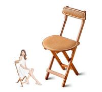 Tabouret de cuisine pliable en bambou - Chaise pliante portable rembourrée avec dossier pour salle à manger, maison, bar - Pas de montage nécessaire, disponible en 48 cm (marron, 48 cm)