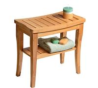 Tabouret de douche antidérapant en bois - Banc de bain à 2 niveaux avec étagère de rangement, chaise de spa en bambou pour salle de bain, sauna et spa