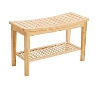 Tabouret de douche d'angle en bambou imperméable avec étagère de rangement et repose-pieds Banc de bain en bois à 2 niveaux pour rasage des jambes et nization de salle de bain