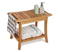 Tabouret de douche d'angle en bambou imperméable avec étagère de rangement et repose-pieds Banc de bain en bois à 2 niveaux pour rasage des jambes et nization de salle de bain