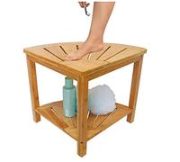 Tabouret de douche en bambou - Siège d'angle à 2 étages en teck pour les petits espaces, parfait pour se raser les jambes et utiliser au spa - Banc repose-pieds de salle de bain intérieur/extérieur