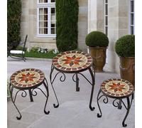 Tabouret de fleur Porte-fleurs Table d'appoint de jardin, design mosaïque différentes tailles, set de 3 pièces