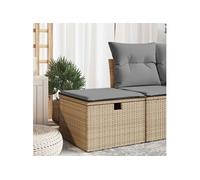 Tabouret de jardin avec coussin beige 55x55x37cm résine tressée