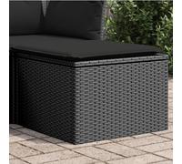 Tabouret de jardin avec coussin, noir, 55 x 55 x 37 cm, polyrotin, résistant aux intempéries, avec sac de rangement, rembourré, empilable, comme table d'appoint, ottoman, pour balcon, terrasse