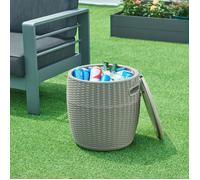 casa.pro Tabouret de Jardin Table d'Appoint pour Extérieur avec Glacière Seau à Glace Capacité 37 L 100 kg Résistant avec Poignées Polypropylène 44 x 40 cm Marron Clair