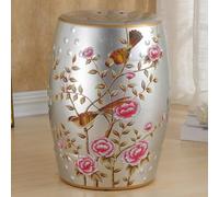 Tabouret de Jardin décoratif Chinois, Tabouret en céramique en Forme de Tambour, Tabouret Rond pour entrée, étagère à Fleurs avec décor en émaux, idéal pour Salon et Couloir.(B)