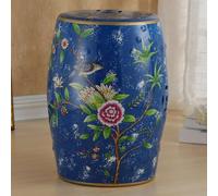 Tabouret de Jardin décoratif Chinois, Tabouret en céramique en Forme de Tambour, Tabouret Rond pour entrée, étagère à Fleurs avec décor en émaux, idéal pour Salon et Couloir.(H)
