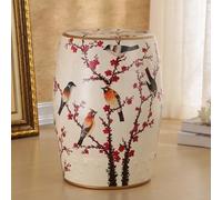 Tabouret de Jardin décoratif Chinois, Tabouret en céramique en Forme de Tambour, Tabouret Rond pour entrée, étagère à Fleurs avec décor en émaux, idéal pour Salon et Couloir.(L)