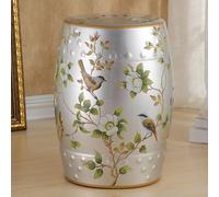 Tabouret de Jardin décoratif Chinois, Tabouret en céramique en Forme de Tambour, Tabouret Rond pour entrée, étagère à Fleurs avec décor en émaux, idéal pour Salon et Couloir.(X)
