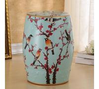 Tabouret de Jardin décoratif Chinois, Tabouret en céramique en Forme de Tambour, Tabouret Rond pour entrée, étagère à Fleurs avec décor en émaux, idéal pour Salon et Couloir.(I)