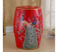 Tabouret de Jardin décoratif en céramique, Style Chinois, Motif Fleurs et Oiseaux, pour terrasse, Patio, Chalet (Rouge)
