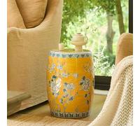 Tabouret de jardin décoratif en céramique, table d'appoint extérieure émaillée creuse imitation tambour en porcelaine bleue et blanche, tabouret tambour en céramique chinoise pour salon D 32x32x45cm