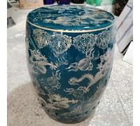 Tabouret de jardin décoratif en céramique, tabouret tambour chinois émaillé avec motif double dragon doré, idéal pour la décoration intérieure et extérieure, accent unique de la maison