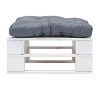 Tabouret de jardin en bois de pin imprégné en autoclave, blanc, avec coussin d'assise rembourré gris, 60 x 60 x 35 cm, pour terrasse, balcon, salon extérieur et salon