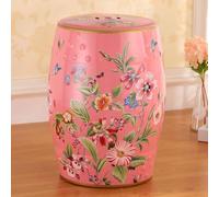 Tabouret de jardin en céramique, motif floral et oiseau peint à la main, en forme de tambour polyvalent pour décoration intérieure et extérieure