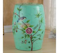 Tabouret de Jardin en céramique, tabourets de Jardin décoratifs en Forme de Tambour, Oiseaux et Plantes Modernes Peints à la Main et émaillés pour Le Salon, la Chambre à Coucher, l E-Green 28x28x46cm